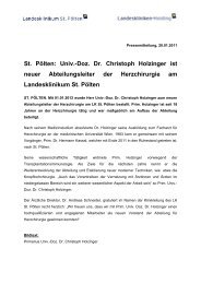 St. Pölten: Univ.-Doz. Dr. Christoph Holzinger ist neuer ...