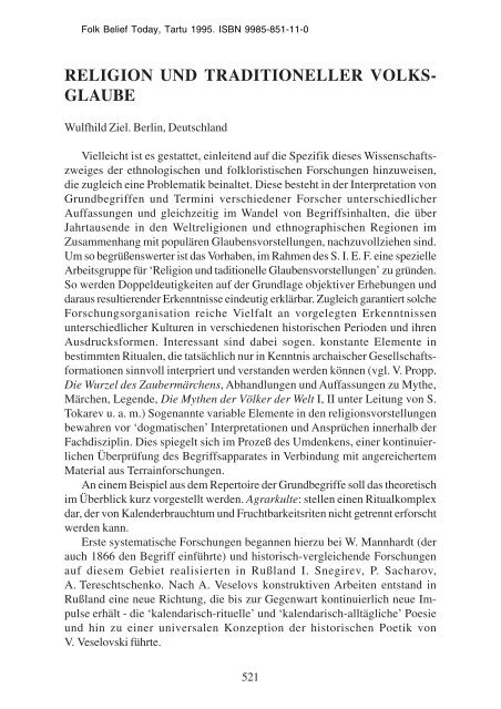 RELIGION UND TRADITIONELLER VOLKS- GLAUBE