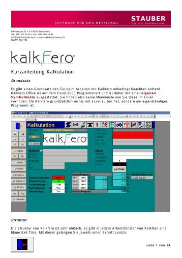 Kurzanleitung Kalkulation