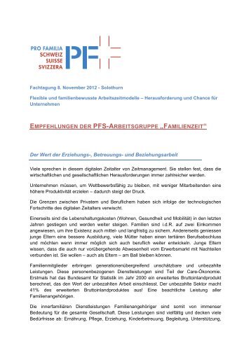 empfehlungen der pfs-arbeitsgruppe - Pro Familia Schweiz