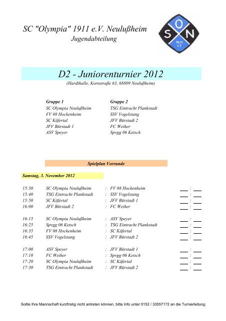 D2 - Juniorenturnier 2012 - SSV-Mannheim-Vogelstang e.V.