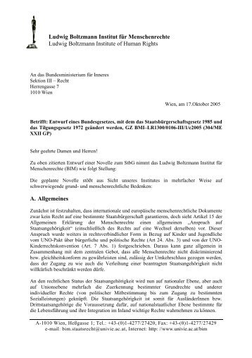 Stellungnahme BIM_StbG_2005 - Ludwig Boltzmann Institut für ...