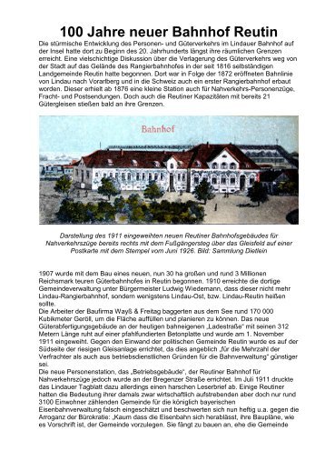 100 Jahre Bahnhof Reutin 1911 bis 2011 - edition inseltor lindau