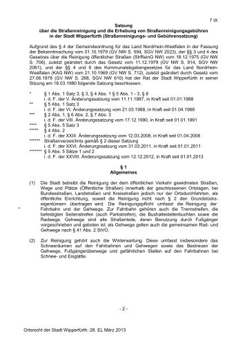 Straßenreinigungs- und Gebührensatzung - Wipperfürth