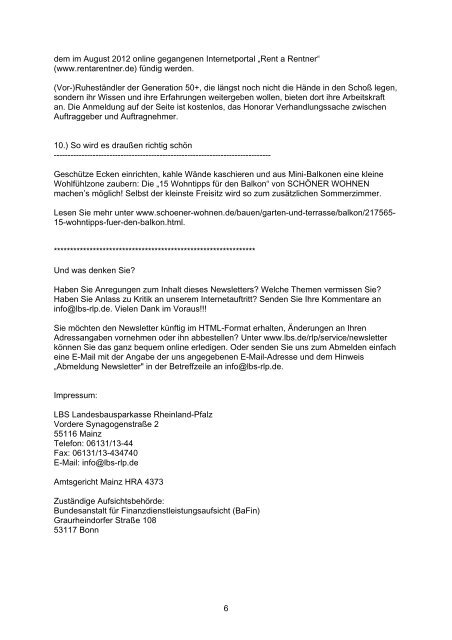 LBS Rheinland-Pfalz Newsletter April 2013 vom 19.04.