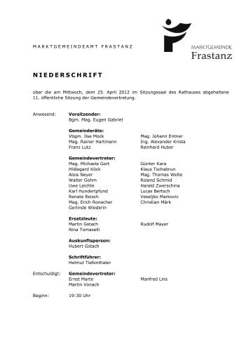 11. Niederschrift - Marktgemeinde Frastanz