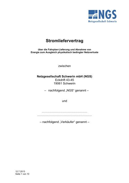 Stromliefervertrag 2014 - Stadtwerke Schwerin