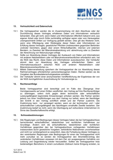 Stromliefervertrag 2014 - Stadtwerke Schwerin