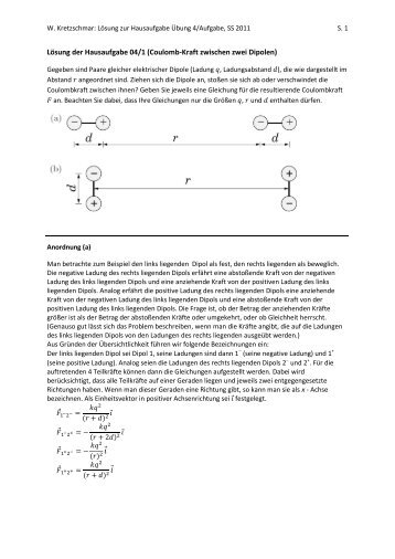 Lösung der Hausaufgabe 04/1 (Coulomb-Kraft zwischen zwei ...