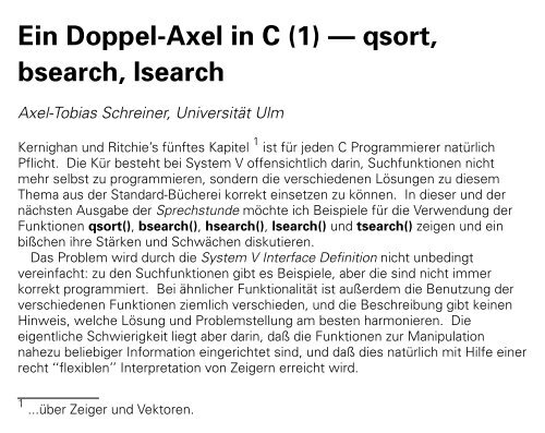 Ein Doppel-Axel in C (1) -- qsort, bsearch, lsearch