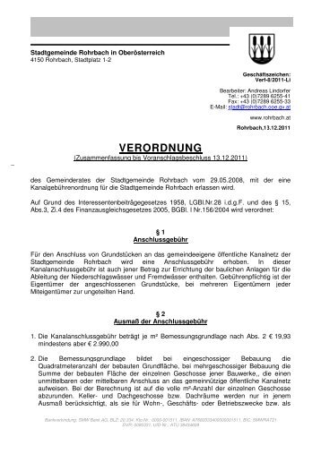 Kanalgebührenordnung - Zusammenfassung 2011 - Rohrbach