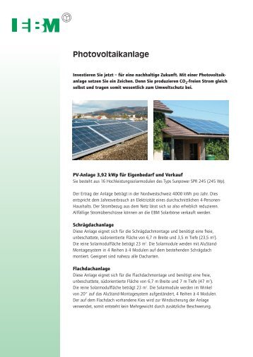 Produktflyer Photovoltaikanlage - EBM