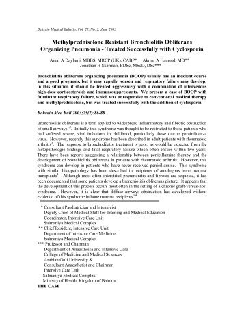 Methylprednisolone Resistant Bronchiolitis Obliterans - Bahrain ...