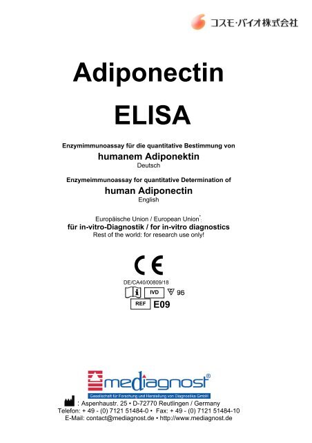 MEDIAGNOST Adiponectin ELISA E09