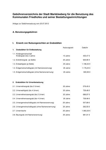 Gebührenverzeichnis - Stadt Markkleeberg