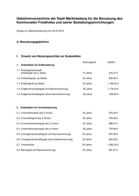 Gebührenverzeichnis - Stadt Markkleeberg