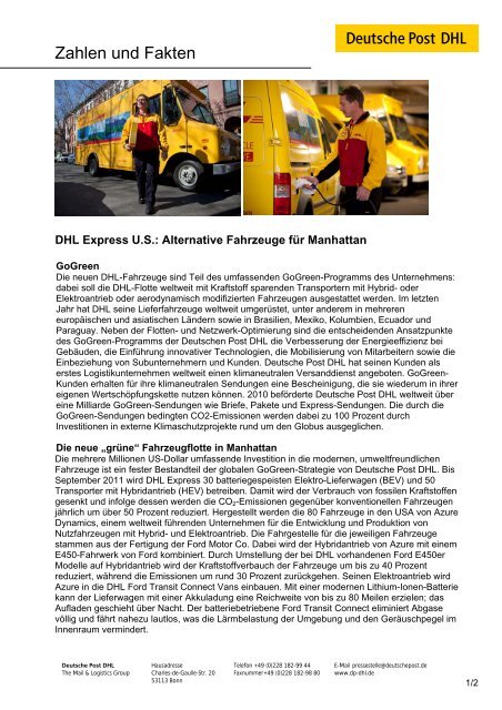 Factsheet New York Fahrzeuge - Deutsche Post DHL