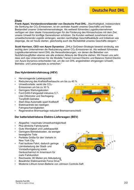 Factsheet New York Fahrzeuge - Deutsche Post DHL
