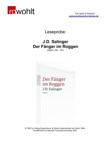 Leseprobe: J.D. Salinger Der Fänger im Roggen - Fuxx