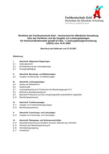 Richtlinie Leistungsbezüge v. 27.02.07 - Hochschule Kehl