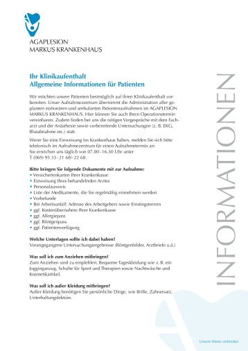Allgemeine Informationen (PDF) - AGAPLESION MARKUS ...