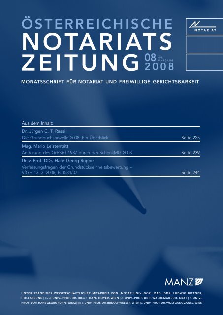 Jürgen Rassi Dr. Jürgen C.T. Rassi, NZ 2008, 225 - Vereinigung der ...
