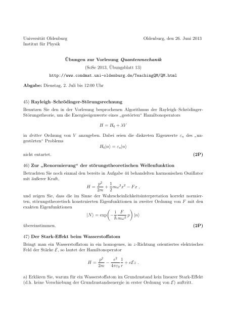 Übungsblatt 13 - Universität Oldenburg