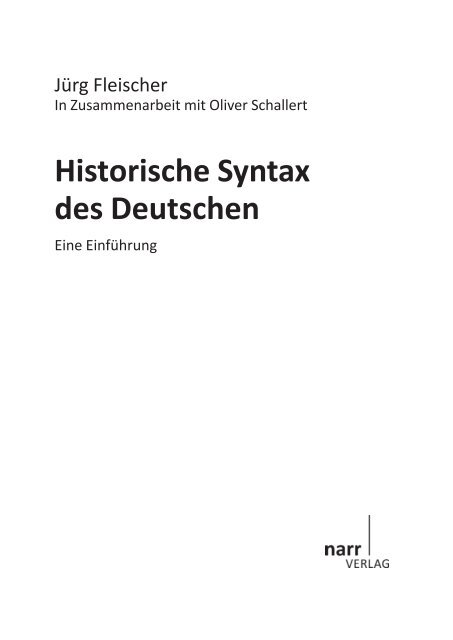 Historische Syntax des Deutschen. Eine Einführung - Narr