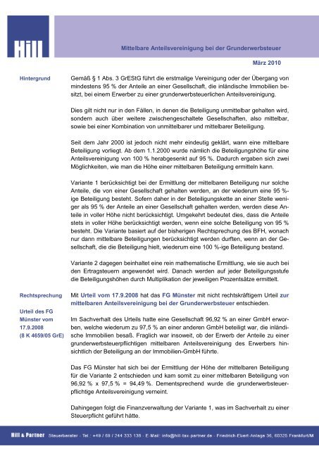 Mittelbare Anteilsvereinigung bei der Grunderwerbsteuer März 2010 ...