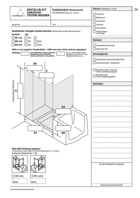 BESTELLBLATT GANZGLAS- Duschnischen SYSTEM ... - Cristalux