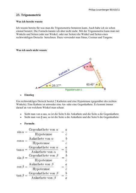 23. Trigonometrie - Lerntagebuch