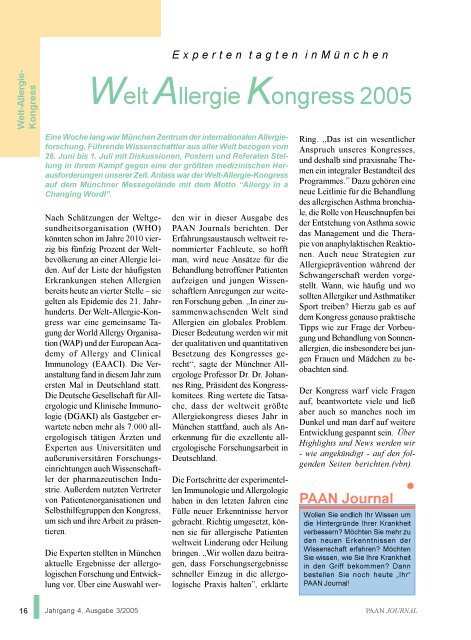 journal - PAAN Bundesverband - Patientenorganisationen, Allergie