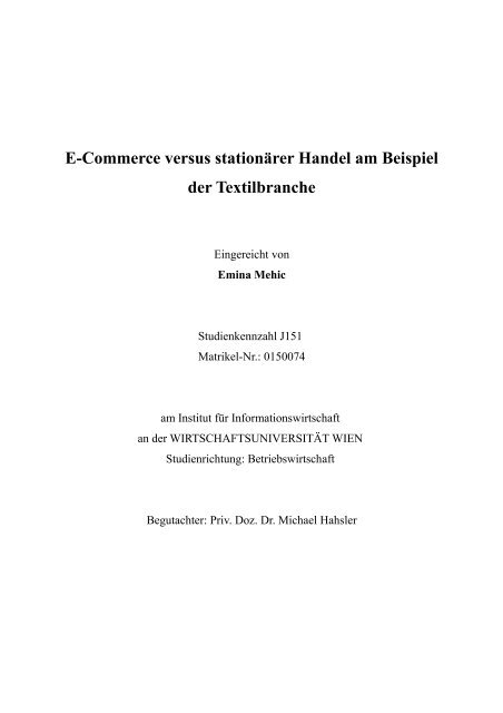E Commerce Versus Stationärer Handel Am Beispiel Michael - 