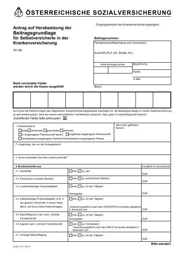 Selbstversicherung - Herabsetzung der Beitragsgrundlage - Wiener ...