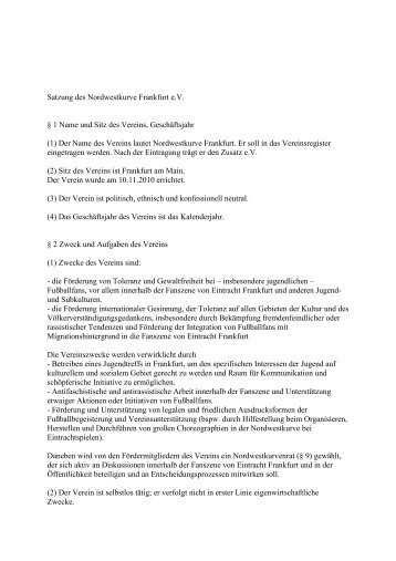 Satzung des Nordwestkurve Frankfurt e.V. § 1 Name und Sitz des ...