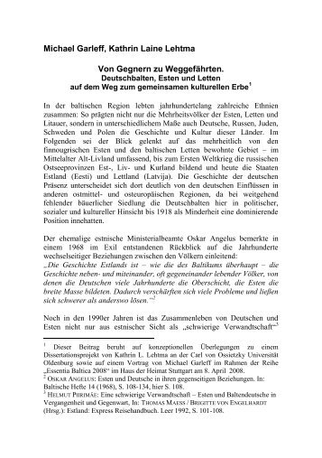MIchael Garleff / Kathrin Laine Lehtma - Carl-Schirren-Gesellschaft