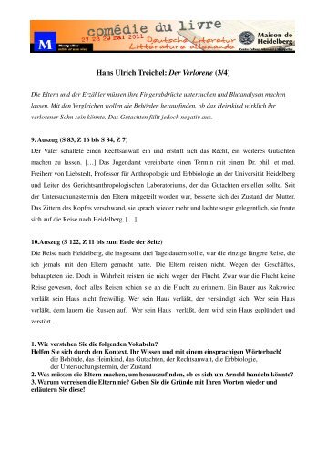 Hans Ulrich Treichel: Der Verlorene (3/4) - Maison de Heidelberg