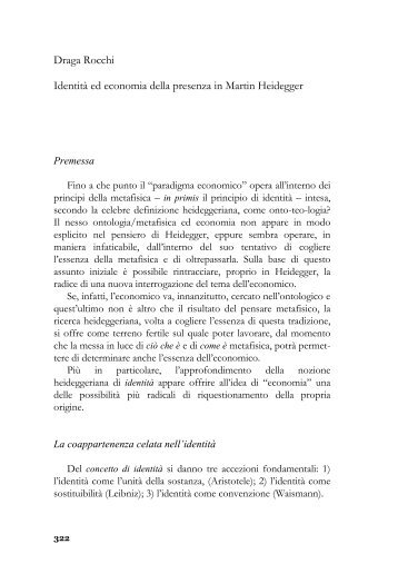 identità ed economia della presenza
