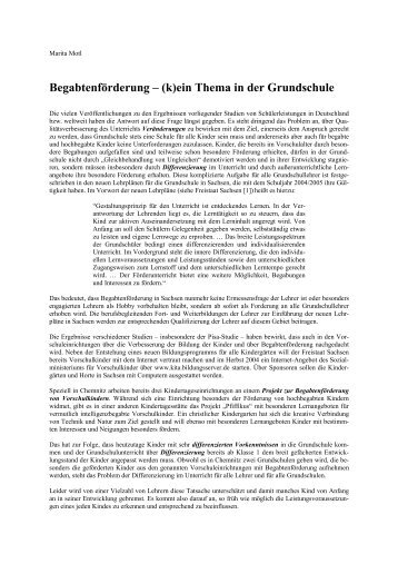 Begabtenförderung – (k)ein Thema in der Grundschule