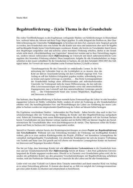 Begabtenförderung – (k)ein Thema in der Grundschule