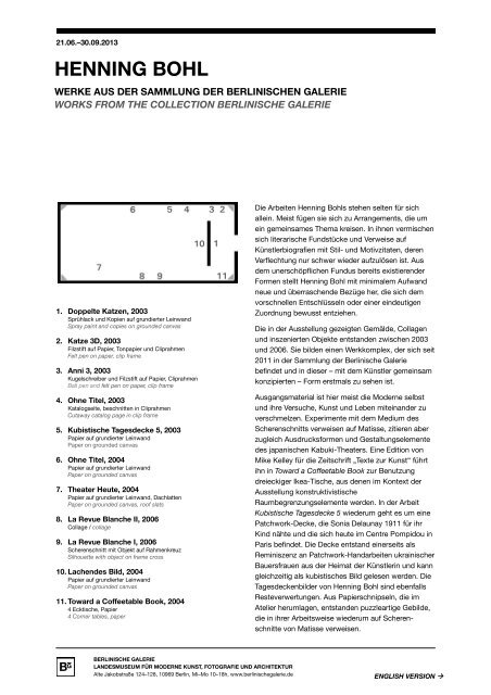 Handout zur Ausstellung - Berlinische Galerie