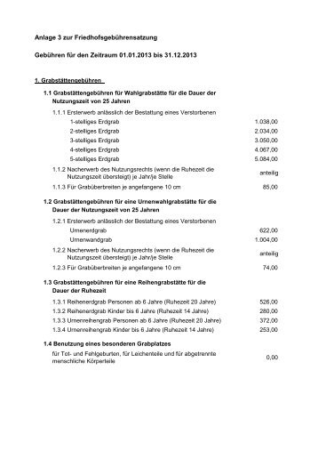 Anlage Friedhofsgebührensatzung - Dillingen, die Stadt