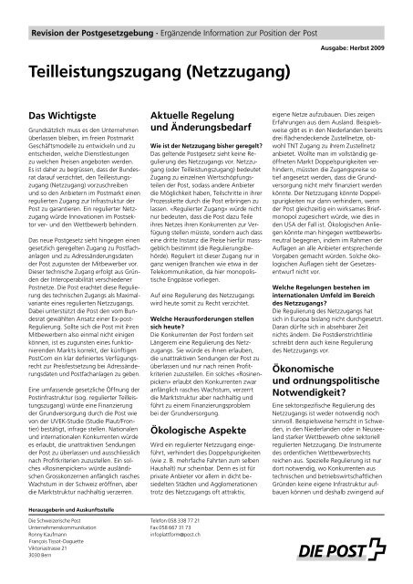 Teilleistungszugang (Netzzugang) - Die Schweizerische Post