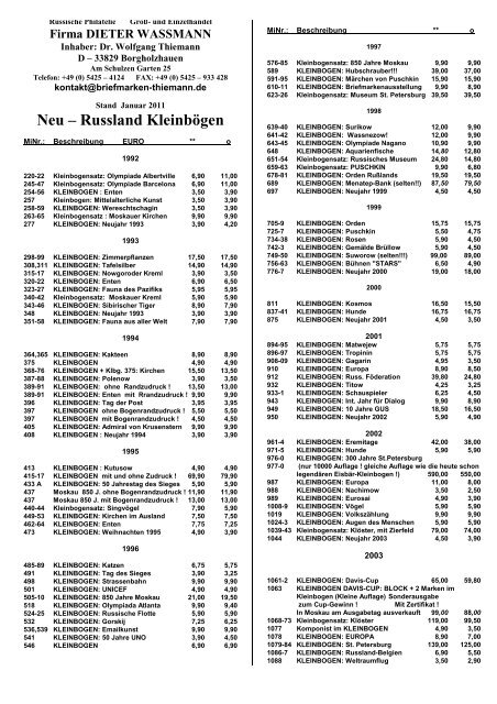 Neu – Russland Kleinbögen - Briefmarken-thiemann.de