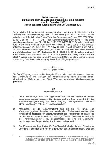 Gebührensatzung zur Satzung über die ... - Stadt Wegberg