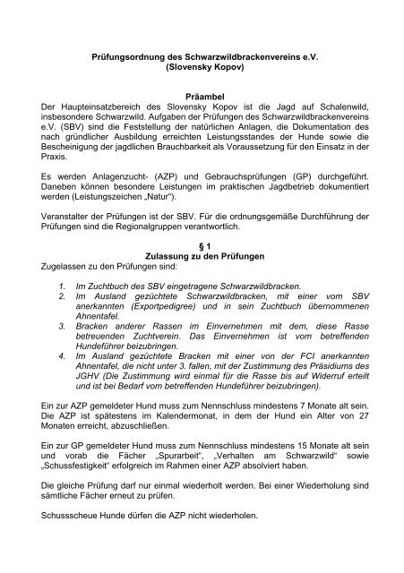Prüfungsordnung SBV - Schwarzwildbrackenverein