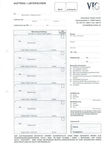 Lieferschein - VTG - Verzinkerei Trebbin