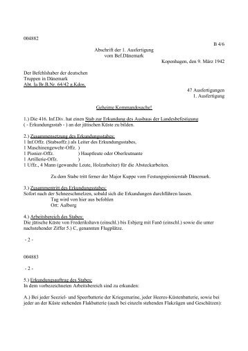 004882 B 4/6 Abschrift der 1. Ausfertigung vom Bef.Dänemark ...