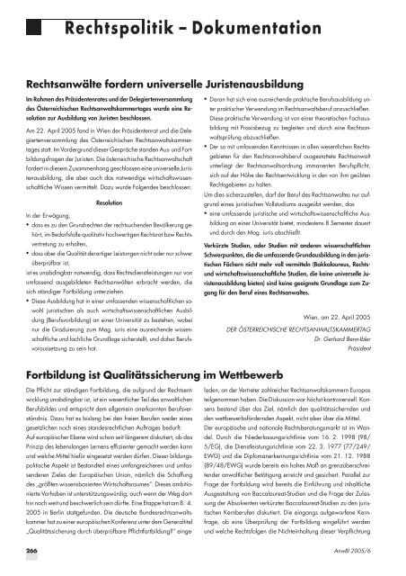 Anwaltsblatt 2005/06 - Österreichischer Rechtsanwaltskammertag