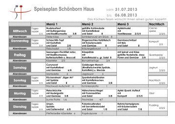 Speiseplan bis 10.09.2013 - Seniorenstift Schönborn Haus